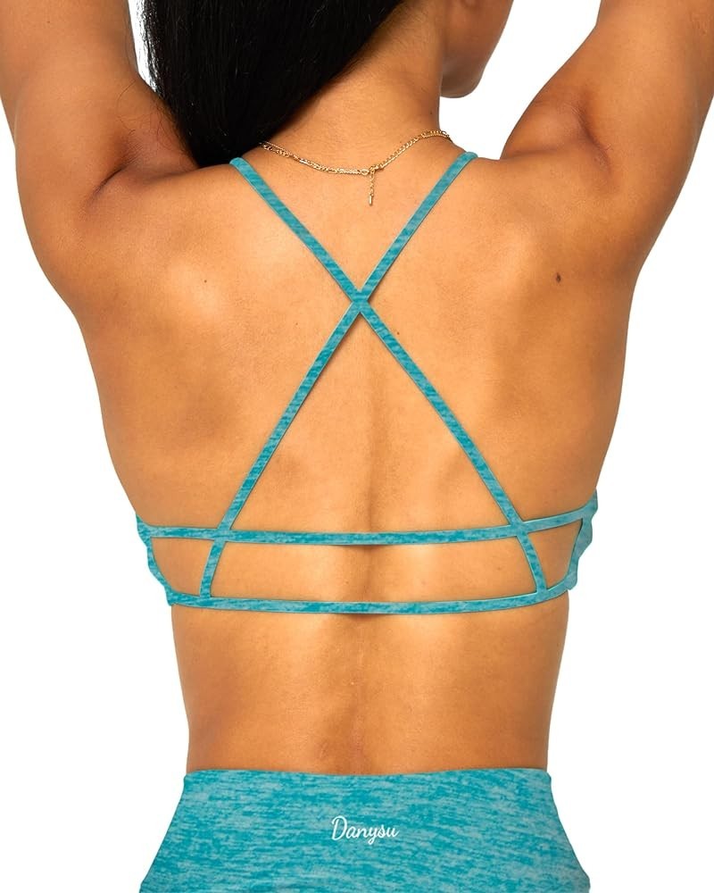 Backless Sports Bra Soft Workout Tops with Removable Padded Yoga Training Bras Strappy Going Out Top 3.pyramid Marble Green $...