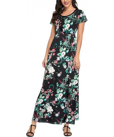 Womens Short Sleeve Maxi Dresses Empire Waist Long Dress D24-seamless Sunflower $13.74 Dresses