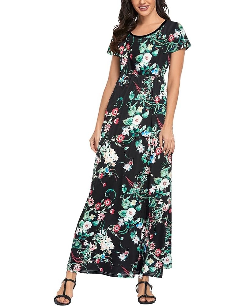 Womens Short Sleeve Maxi Dresses Empire Waist Long Dress D24-seamless Sunflower $13.74 Dresses