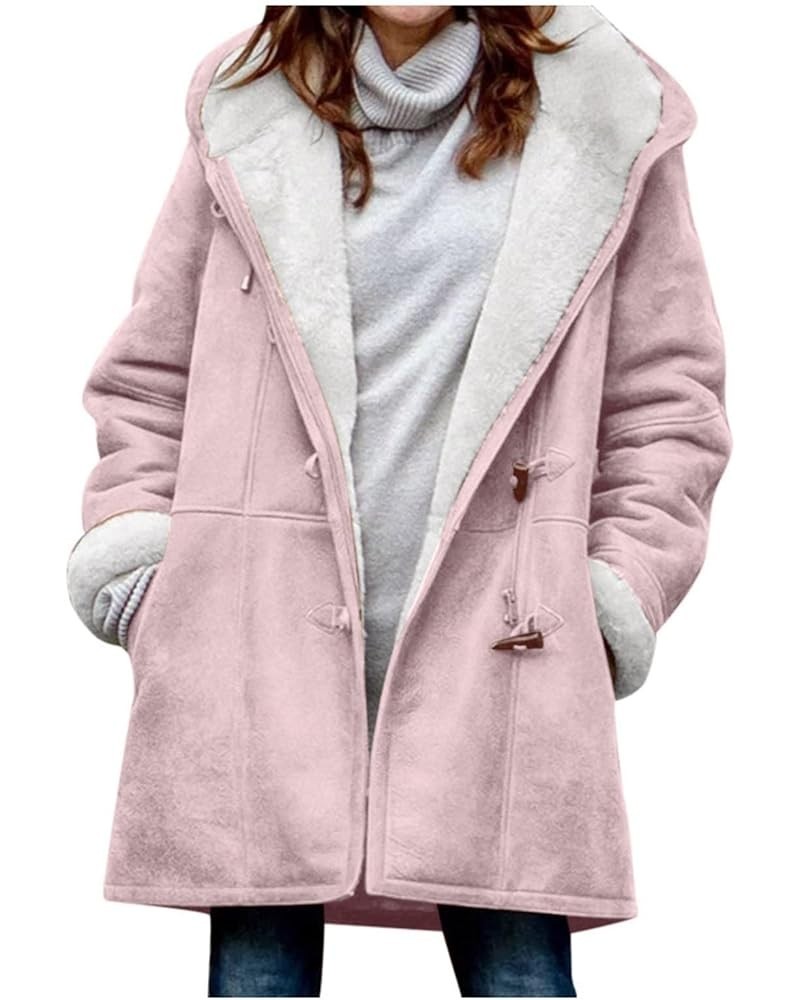 Sblioda Suede Fleece Lined Jacket with Hood for Women Winter Sherpa Lined Jackets Horn Buttons Thicken Coat Fall Warm Outwear...