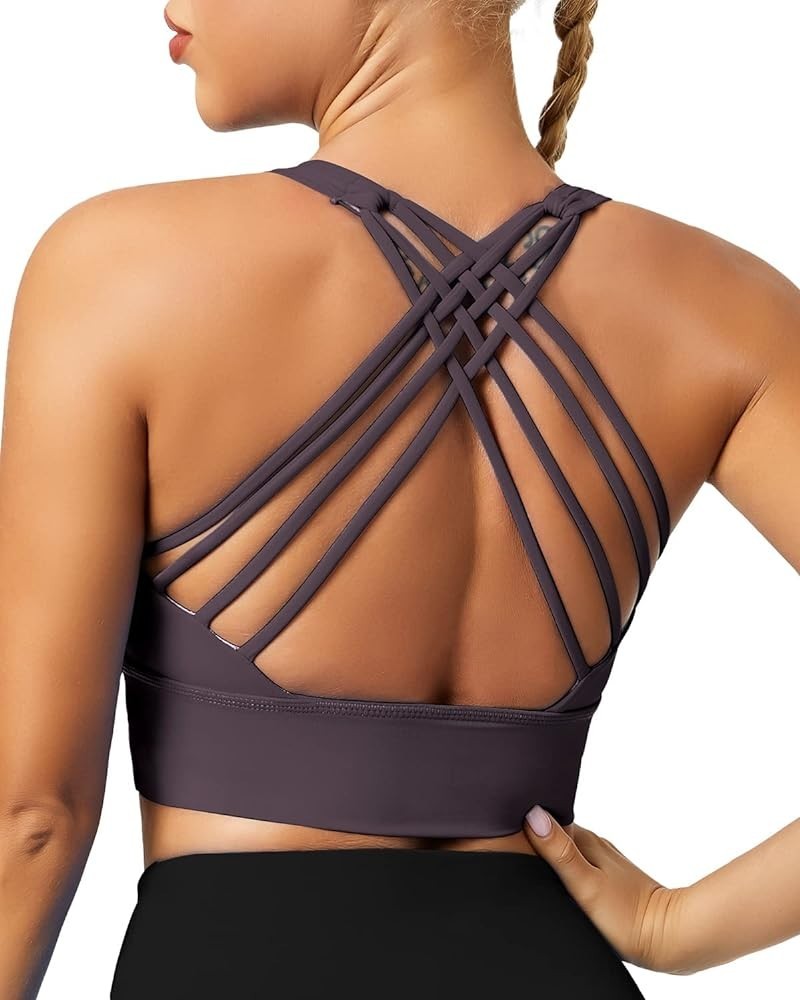 Strappy Sports Bras for Women, Padded Yoga Bra Criss-Cross Back Longline Workout Tank Tops Deep Purple New $14.83 Lingerie