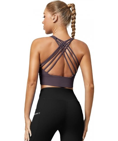 Strappy Sports Bras for Women, Padded Yoga Bra Criss-Cross Back Longline Workout Tank Tops Deep Purple New $14.83 Lingerie