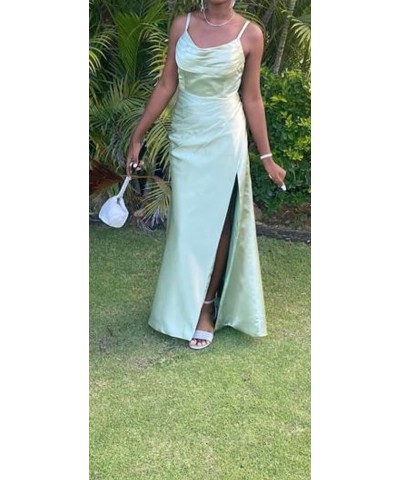 Women's Satin Prom Dress Long with Slit Ruched Mermaid Evening Gowns Formal Dress Blush $38.42 Dresses