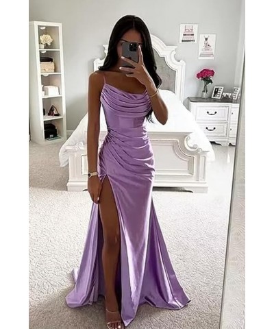 Women's Satin Prom Dress Long with Slit Ruched Mermaid Evening Gowns Formal Dress Blush $38.42 Dresses