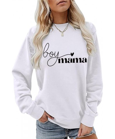 Boy Mama Sweatshirts Mom Life Sweatshirts Women Letter Heart Graphic Shirt Mama Crewneck Fall Sweatshirt 01-white $12.95 Hood...