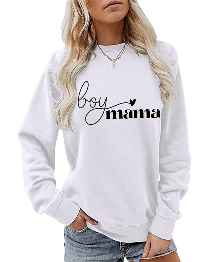 Boy Mama Sweatshirts Mom Life Sweatshirts Women Letter Heart Graphic Shirt Mama Crewneck Fall Sweatshirt 01-white $12.95 Hood...