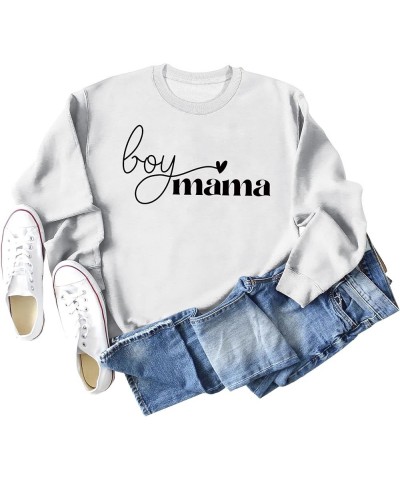 Boy Mama Sweatshirts Mom Life Sweatshirts Women Letter Heart Graphic Shirt Mama Crewneck Fall Sweatshirt 01-white $12.95 Hood...