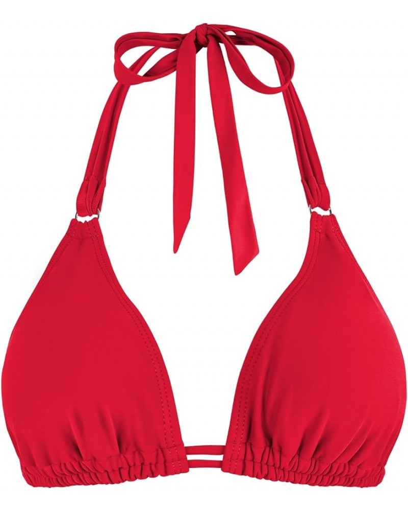 Retro Swimsuit Top for Women V Neck Tie Halter Bikini Supportive Ruched Padded Bathing Suit Tops Only Z Red $14.70 Swimsuits