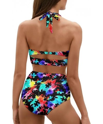 High Waisted Novelty Pattern 2 Piece Bikini Set for Women Tummy Control Swimsuit Push Up Bathing Suit Autism Awareness $18.89...