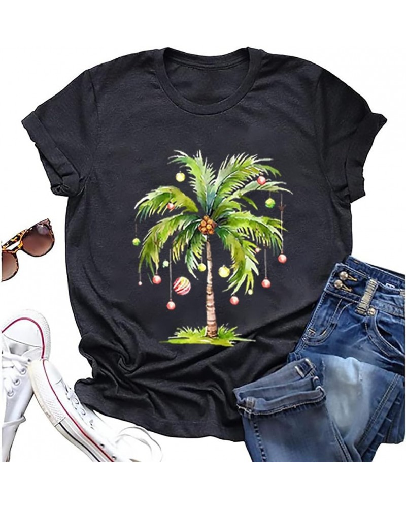 Christmas Palm Tree T Shirt for Women Casual Hawaiian Beach Tropical Christmas Shirt Short Sleeve Xmas Vacation Tshirt Grey $...