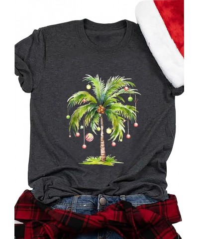 Christmas Palm Tree T Shirt for Women Casual Hawaiian Beach Tropical Christmas Shirt Short Sleeve Xmas Vacation Tshirt Grey $...