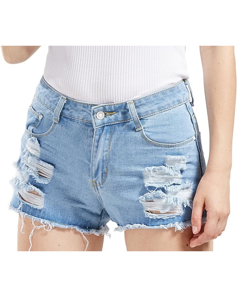 Women's Perfectly Fit 5-Pockets Ripped Denim Jean Shorts Lblue $13.94 Shorts