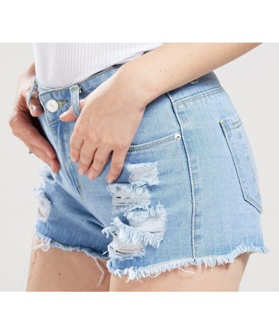 Women's Perfectly Fit 5-Pockets Ripped Denim Jean Shorts Lblue $13.94 Shorts