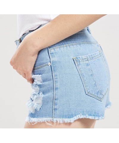 Women's Perfectly Fit 5-Pockets Ripped Denim Jean Shorts Lblue $13.94 Shorts