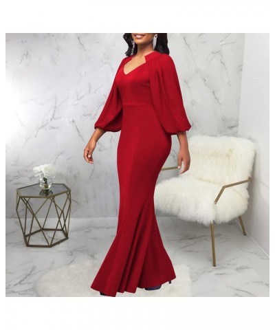 Women's Elegant Formal Mermaid Maxi Dress Off Shoulder Long Sleeve Wedding Split Evening Gown Prom Cocktail Party Dresses 553...