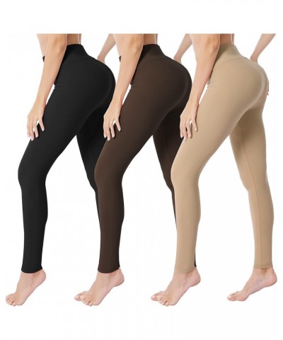 High Waisted Leggings for Women Buttery Soft Stretchy Tummy Control Workout Yoga Running Pants One&Plus Size 3 Packs-black/Br...