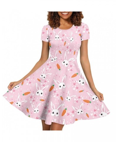 Women's Summer Floral Animal Print T Shirt Dress Casual Loose Short Sleeve A Line Swing Dress Pink Easter Bunny $14.70 Dresses