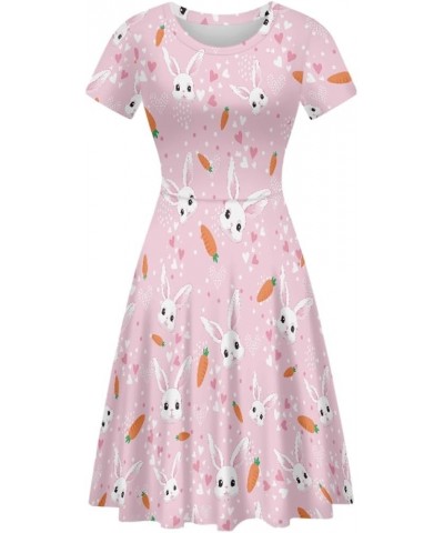 Women's Summer Floral Animal Print T Shirt Dress Casual Loose Short Sleeve A Line Swing Dress Pink Easter Bunny $14.70 Dresses