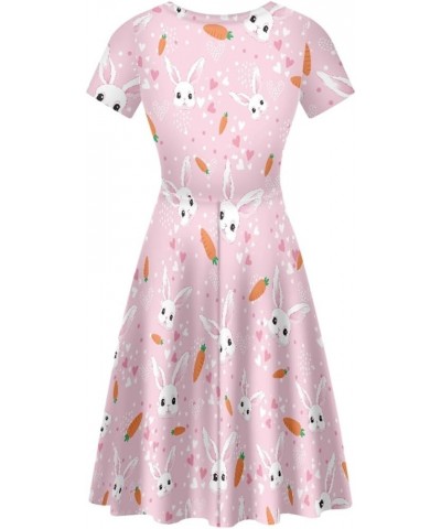 Women's Summer Floral Animal Print T Shirt Dress Casual Loose Short Sleeve A Line Swing Dress Pink Easter Bunny $14.70 Dresses