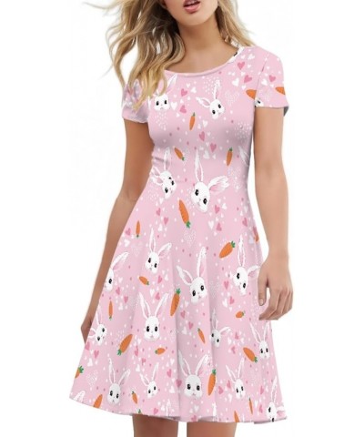 Women's Summer Floral Animal Print T Shirt Dress Casual Loose Short Sleeve A Line Swing Dress Pink Easter Bunny $14.70 Dresses