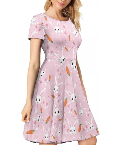 Women's Summer Floral Animal Print T Shirt Dress Casual Loose Short Sleeve A Line Swing Dress Pink Easter Bunny $14.70 Dresses