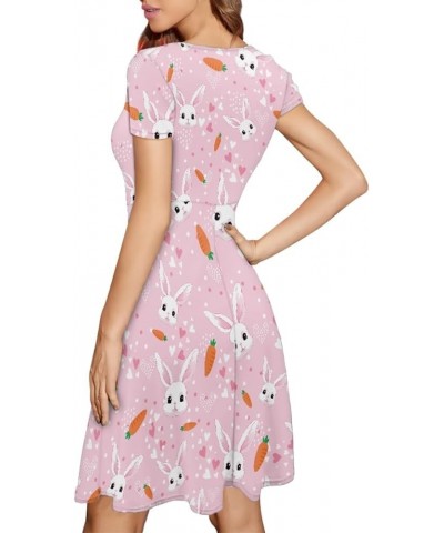 Women's Summer Floral Animal Print T Shirt Dress Casual Loose Short Sleeve A Line Swing Dress Pink Easter Bunny $14.70 Dresses