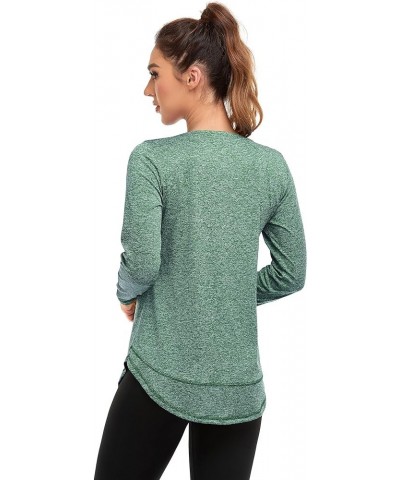 Women's Short Sleeve Workout Shirts Crewneck Sports Yoga Running Dry Fit Tops Side Split Tee Long Green $17.10 Activewear