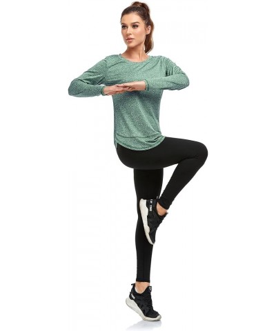 Women's Short Sleeve Workout Shirts Crewneck Sports Yoga Running Dry Fit Tops Side Split Tee Long Green $17.10 Activewear