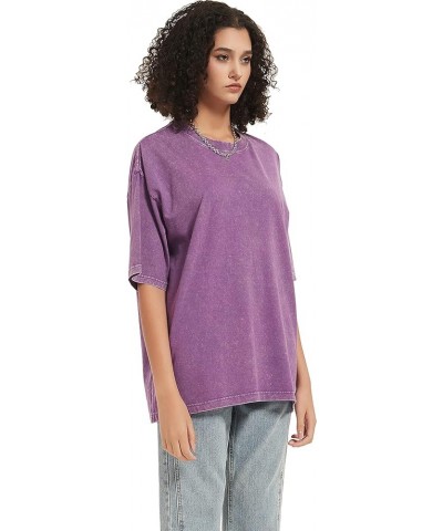 Womens Tops Oversized Casual Wash Solid Basic Classic Crewneck Streetwear Tees Vintage Teachwear Shirts Short Sleeves Purple ...