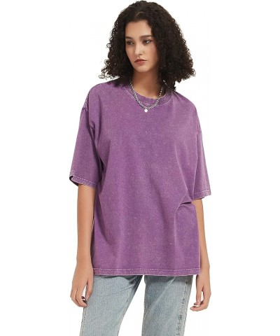 Womens Tops Oversized Casual Wash Solid Basic Classic Crewneck Streetwear Tees Vintage Teachwear Shirts Short Sleeves Purple ...