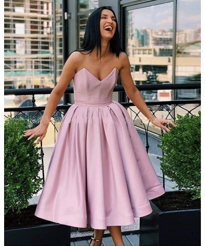 Women's Sweetheart Strapless Short Prom Dresses Satin A-line Homecoming Dresses Turquoise $47.84 Dresses