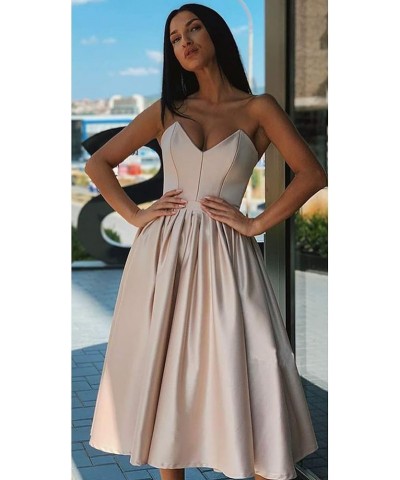 Women's Sweetheart Strapless Short Prom Dresses Satin A-line Homecoming Dresses Turquoise $47.84 Dresses