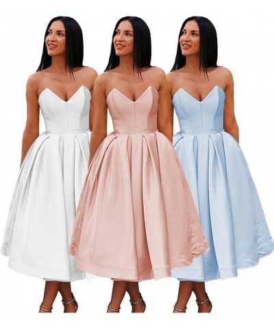 Women's Sweetheart Strapless Short Prom Dresses Satin A-line Homecoming Dresses Turquoise $47.84 Dresses