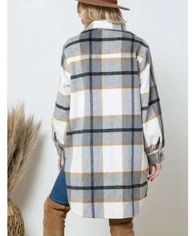 Women's Long Plaid Shacket Jacket Oversized Button Down Shirts Winter Warm Pea Coat Light Grey $13.49 Coats