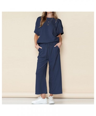 Womens Fall Cotton Linen 2 Piece Outfits Crewneck Long Sleeve Trousers Jumpsuit Set Long Pants Suits for Women 2023 Summer Pa...