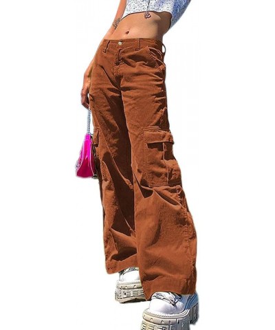 Corduroy High Waisted Baggy Pants for Women Vintage y2k Straight Leg Pants Loose Fit with Pocket Wide Leg Brown Cargo $9.17 P...