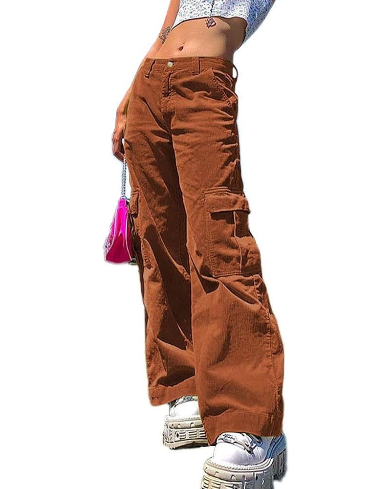 Corduroy High Waisted Baggy Pants for Women Vintage y2k Straight Leg Pants Loose Fit with Pocket Wide Leg Brown Cargo $9.17 P...