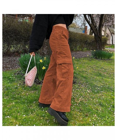 Corduroy High Waisted Baggy Pants for Women Vintage y2k Straight Leg Pants Loose Fit with Pocket Wide Leg Brown Cargo $9.17 P...