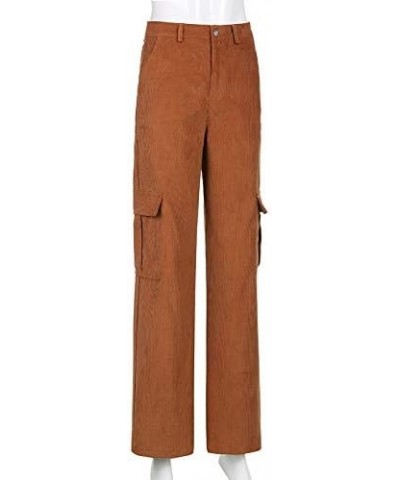 Corduroy High Waisted Baggy Pants for Women Vintage y2k Straight Leg Pants Loose Fit with Pocket Wide Leg Brown Cargo $9.17 P...