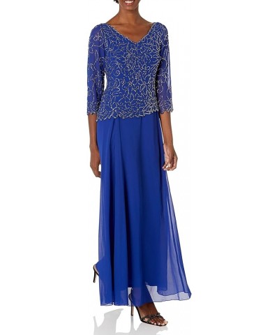 Women's V-Neck with 3/4 Sleeve Long Dress Royal Multi $35.46 T-Shirts