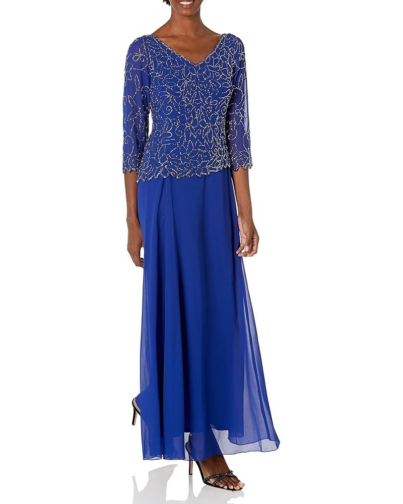 Women's V-Neck with 3/4 Sleeve Long Dress Royal Multi $35.46 T-Shirts