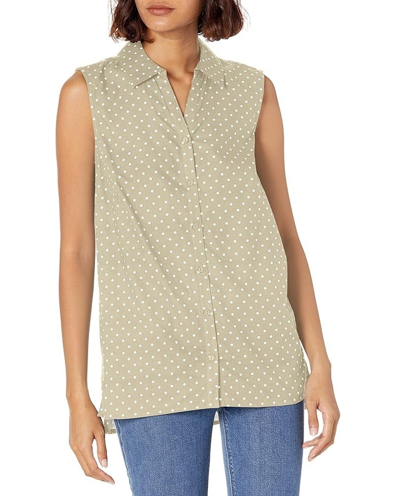 Women's Janelle Sleeveless Hi-lo Button Front Camp Shirt Eucalyptus Mazurka Dot $10.00 Blouses