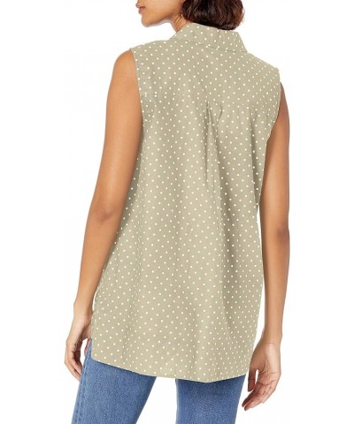 Women's Janelle Sleeveless Hi-lo Button Front Camp Shirt Eucalyptus Mazurka Dot $10.00 Blouses