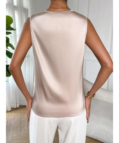 Women's Elegant Silk Satin Cowl Neck Draped Front Sleeveless Work Casual Blouse Tank Tops Apricot $15.19 Tanks