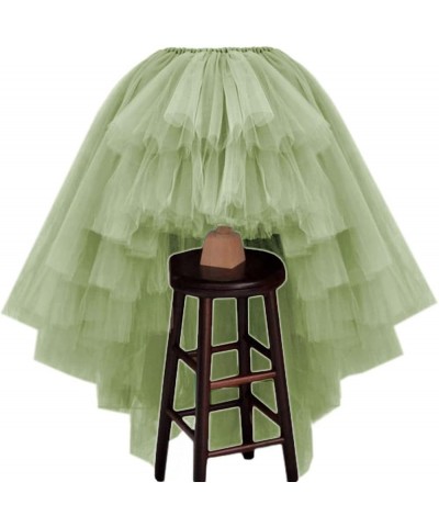 Women's Puffy Wedding High Low Layered Tulle Asymmetrical Night Out Skirt Light Army Green $34.04 Skirts