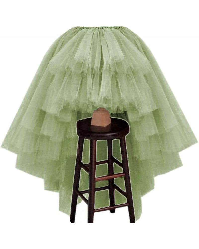 Women's Puffy Wedding High Low Layered Tulle Asymmetrical Night Out Skirt Light Army Green $34.04 Skirts