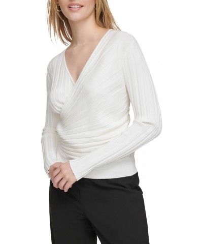 Women's Long Sleeve Faux Wrap Sweater Soft White $23.97 Sweaters