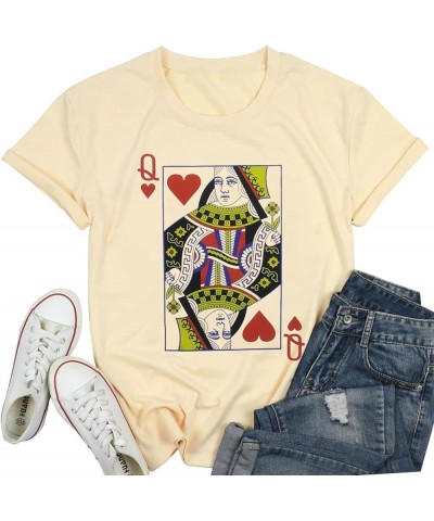 Queen of Hearts T-Shirt for Women Funny Vintage Graphic Tees Cool Cute Queen Tee Casual Short Sleeve Tops Shirts Yellow $11.5...