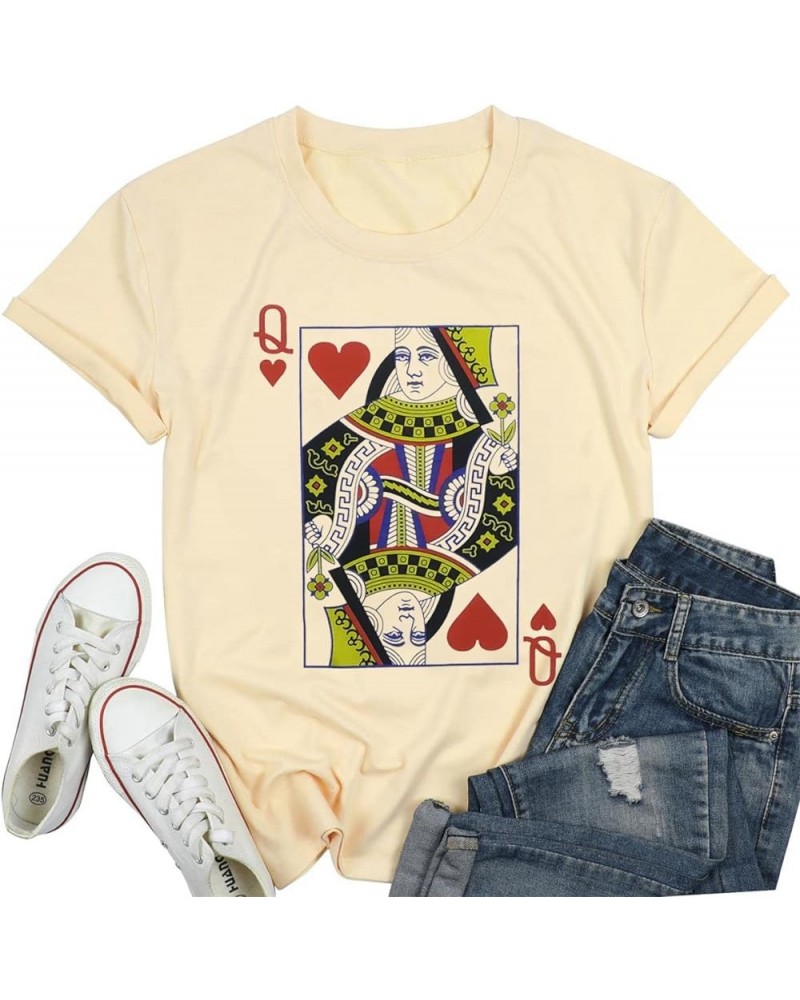 Queen of Hearts T-Shirt for Women Funny Vintage Graphic Tees Cool Cute Queen Tee Casual Short Sleeve Tops Shirts Yellow $11.5...