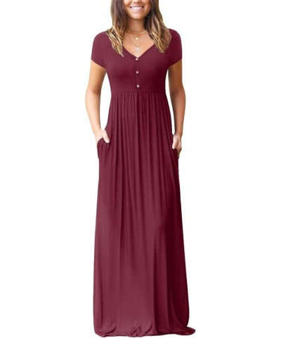 Womens Casual Long Dress Short/Long Sleeve Summer Loose Maxi Dresses with Pockets Short Sleeve 07 Wine Red $13.16 Dresses